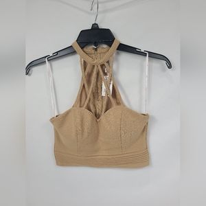 NWT Women's A'Gaci Nude Halter Top Zippered Back Size Small